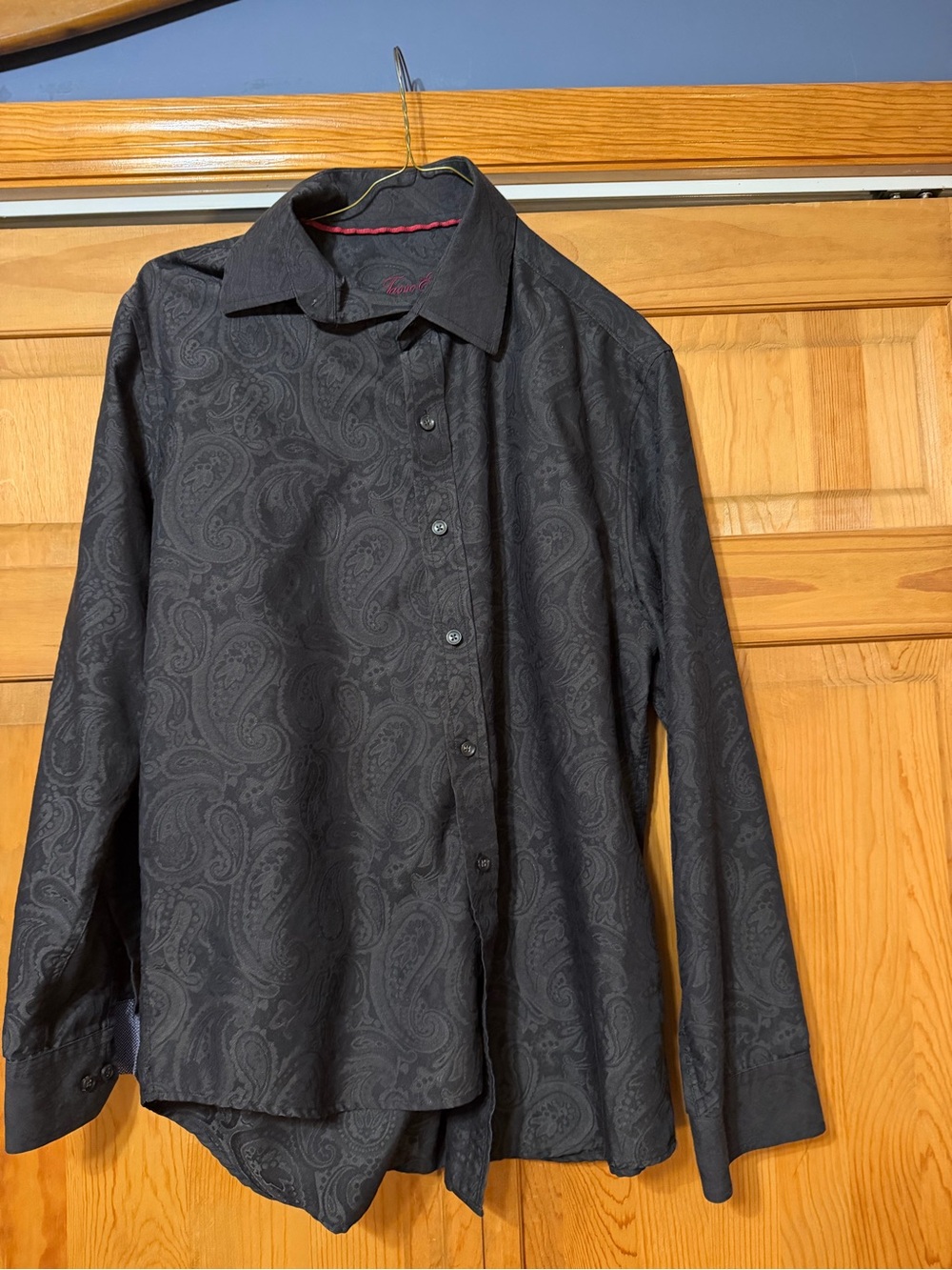Tasso Elba Black Paisley Long-Sleeve Button-Down Shirt